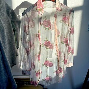 Diesel long sleeve sheer floral button down tunic
